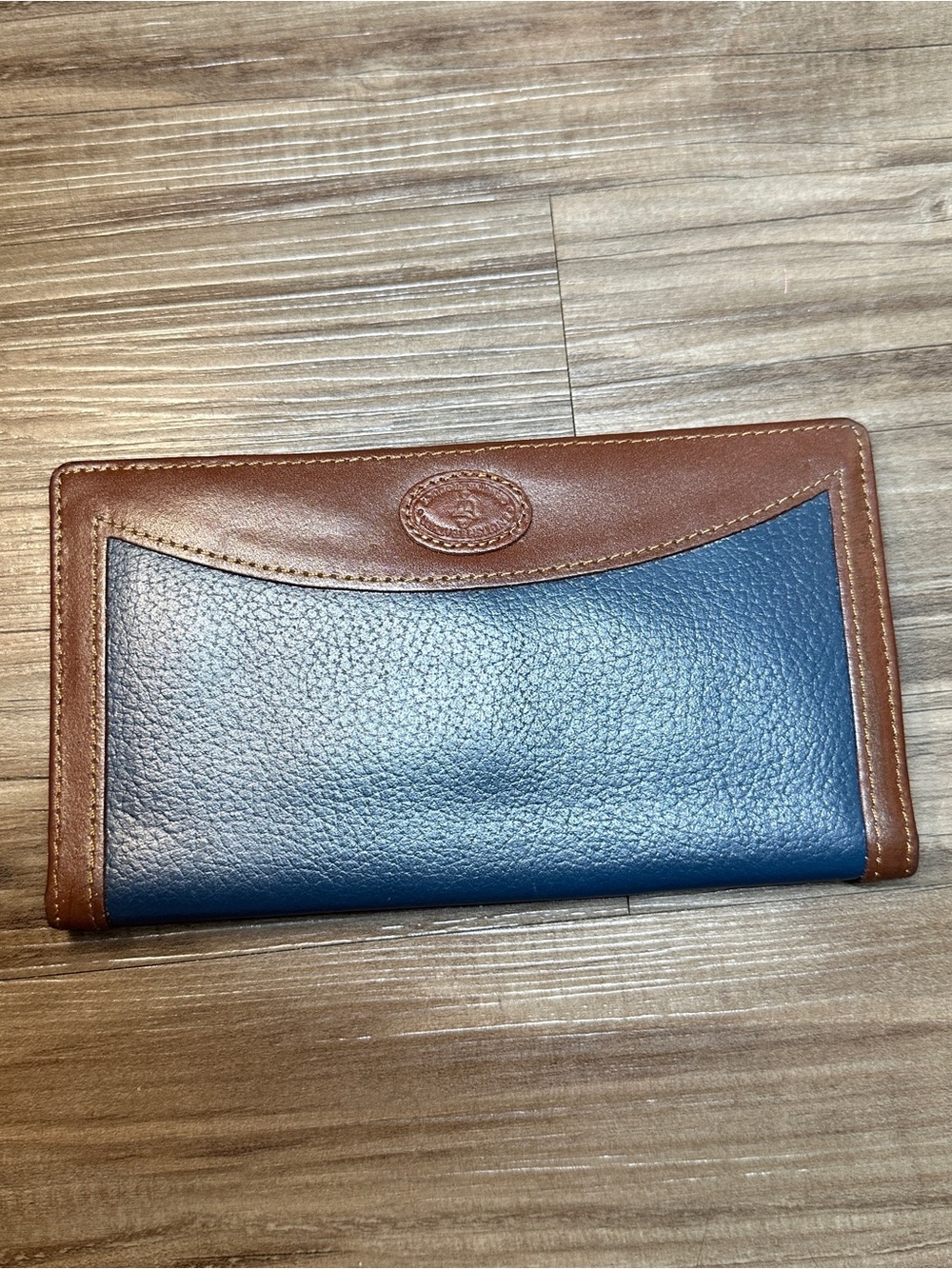 Men's Vintage Leather Bifold Wallet Colorblock Brown/Blue Accent Credit Card